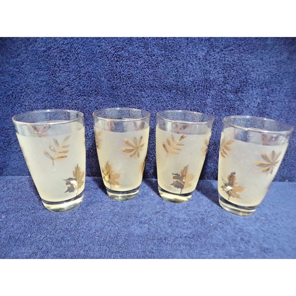 Vintage Libbey 22k Gold Frosted Leaf Drinking Glasses 1960's 12 Oz. Set of 4